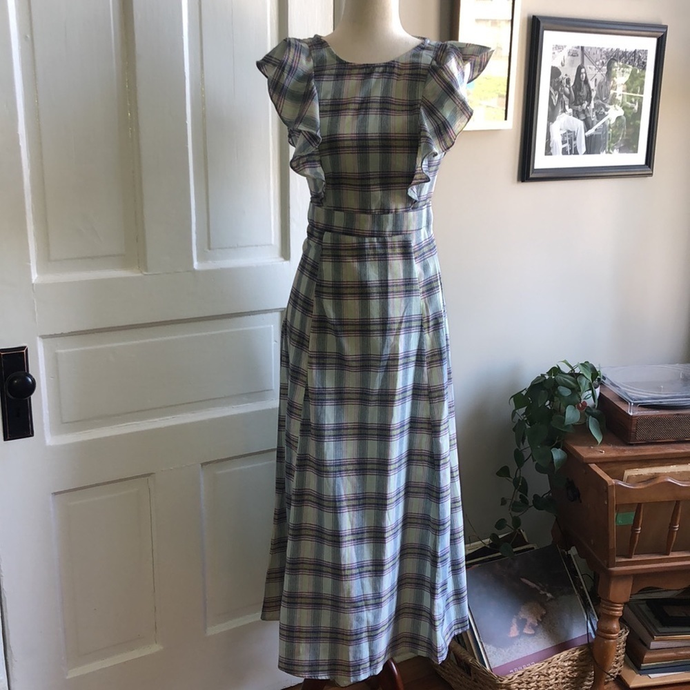 Glamorous Clothing Plaid Ruffle Sleeveless Midi Dress